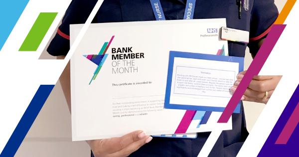 A branded image showing a person holding their Bank Member of the Month certificate.